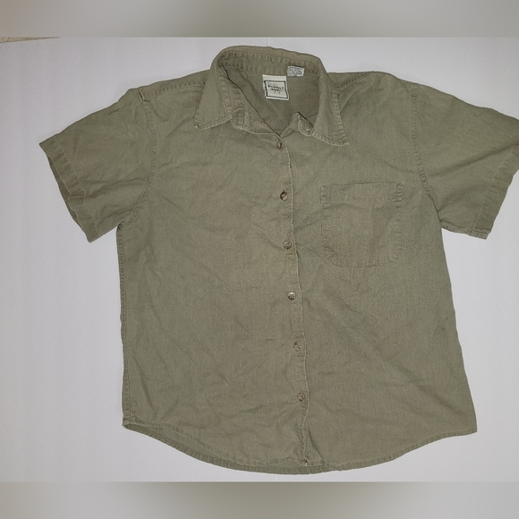 Womens Casual Summer Lightweight Linen Blend Green Button Down Shirt - Picture 3 of 8